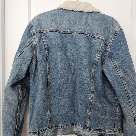 Vintage Levis Men's Denim Jacket Size L Sherpa Lined Stone Washed Trucker Coat - Picture 4 of 8